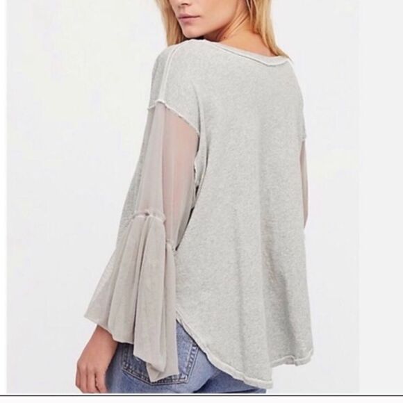 Free People Still Got It Mesh Bell Sleeve Top gray small - Picture 4 of 14